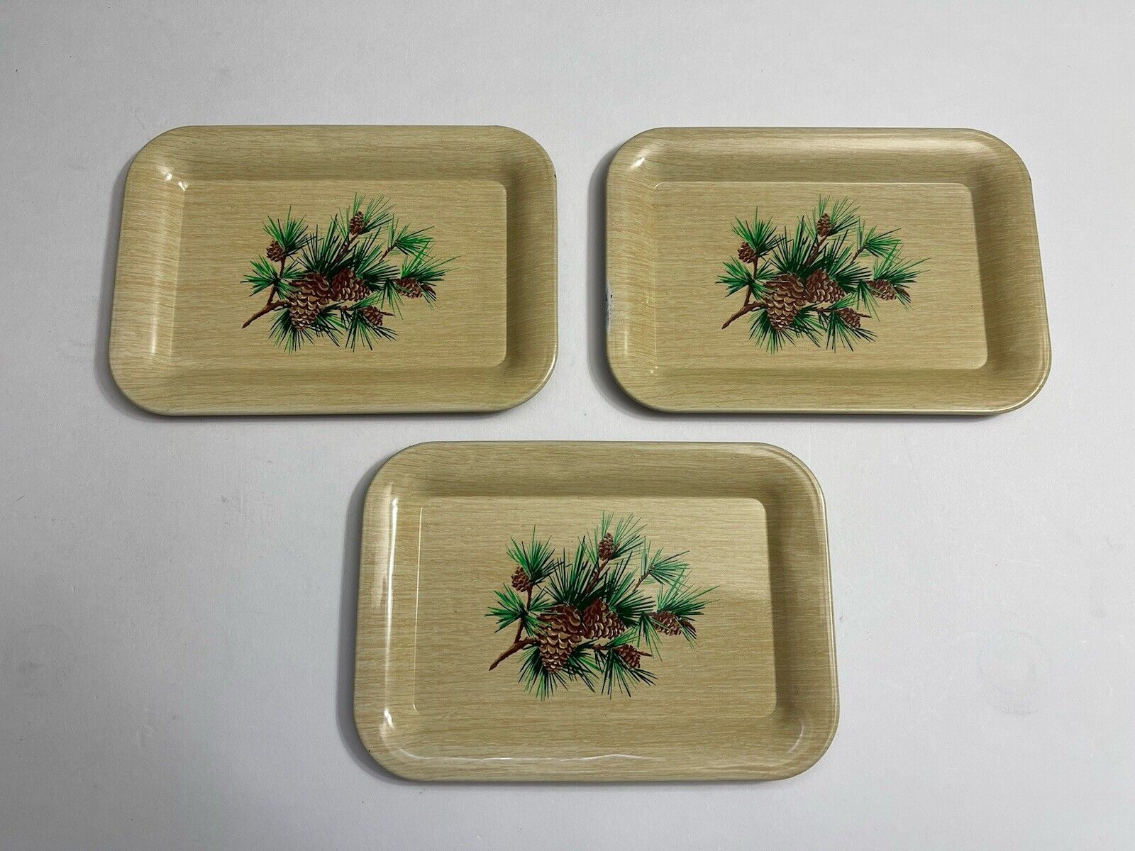 Lot Of 3 Vintage MCM Mid Century Modern Metal Serving SMALL Tray Pine Cones