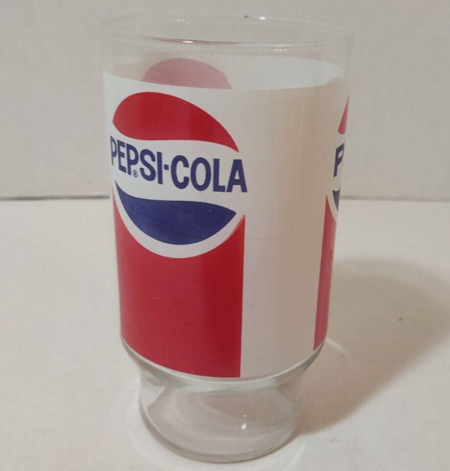 Vintage Pepsi Cola Glass 10 oz 1980s Pepsi Glass Red White Blue Wrapped Logo