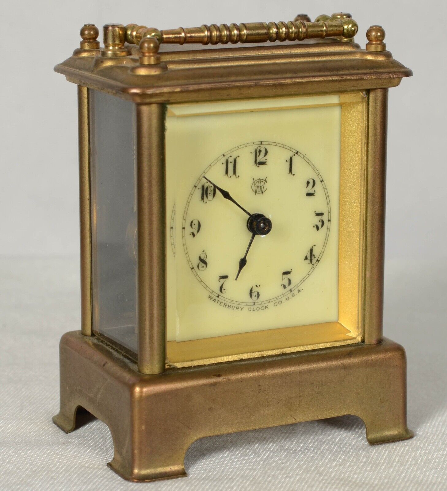 WATERBURY Repeater Brass & Beveled Glass Time & Strike Carriage Alarm Clock