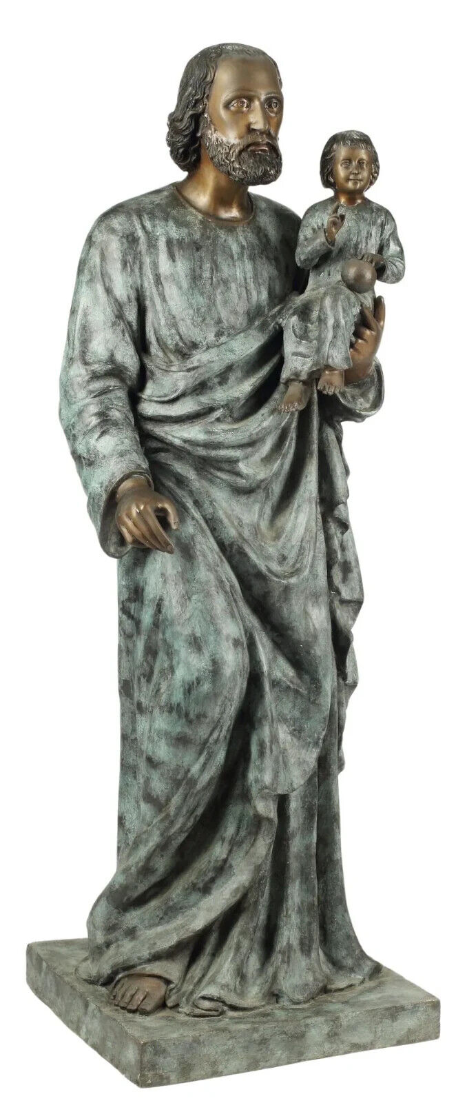 Bronze Figure, Large, Patinated Group, St. Joseph & Christ Child, Decor, 61
