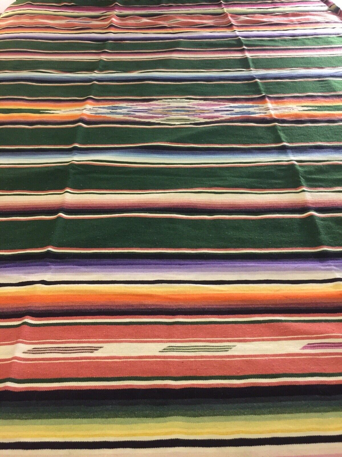 MINT Antique Vintage 1930s Mexican Wool Fringed Blanket Saltillo Serape 89”x58”