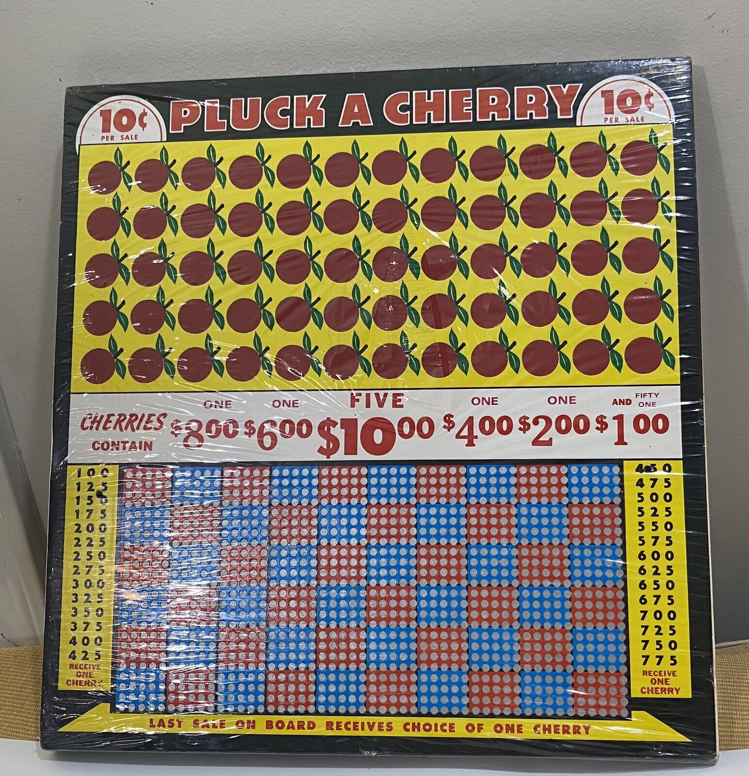 Vintage Pluck A Cherry Large Colorful Gambling Punch Board 1994 Sealed