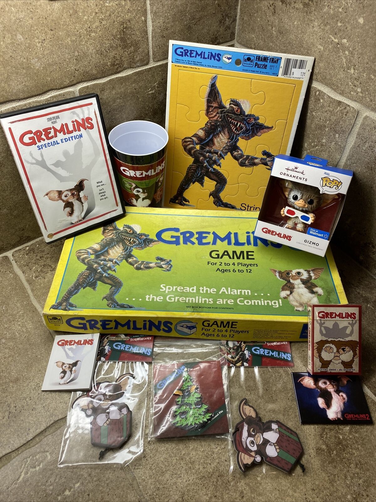 LOT OF Gremlins Collectibles Board Game, Cards, Figure, Air Fresheners, DVD