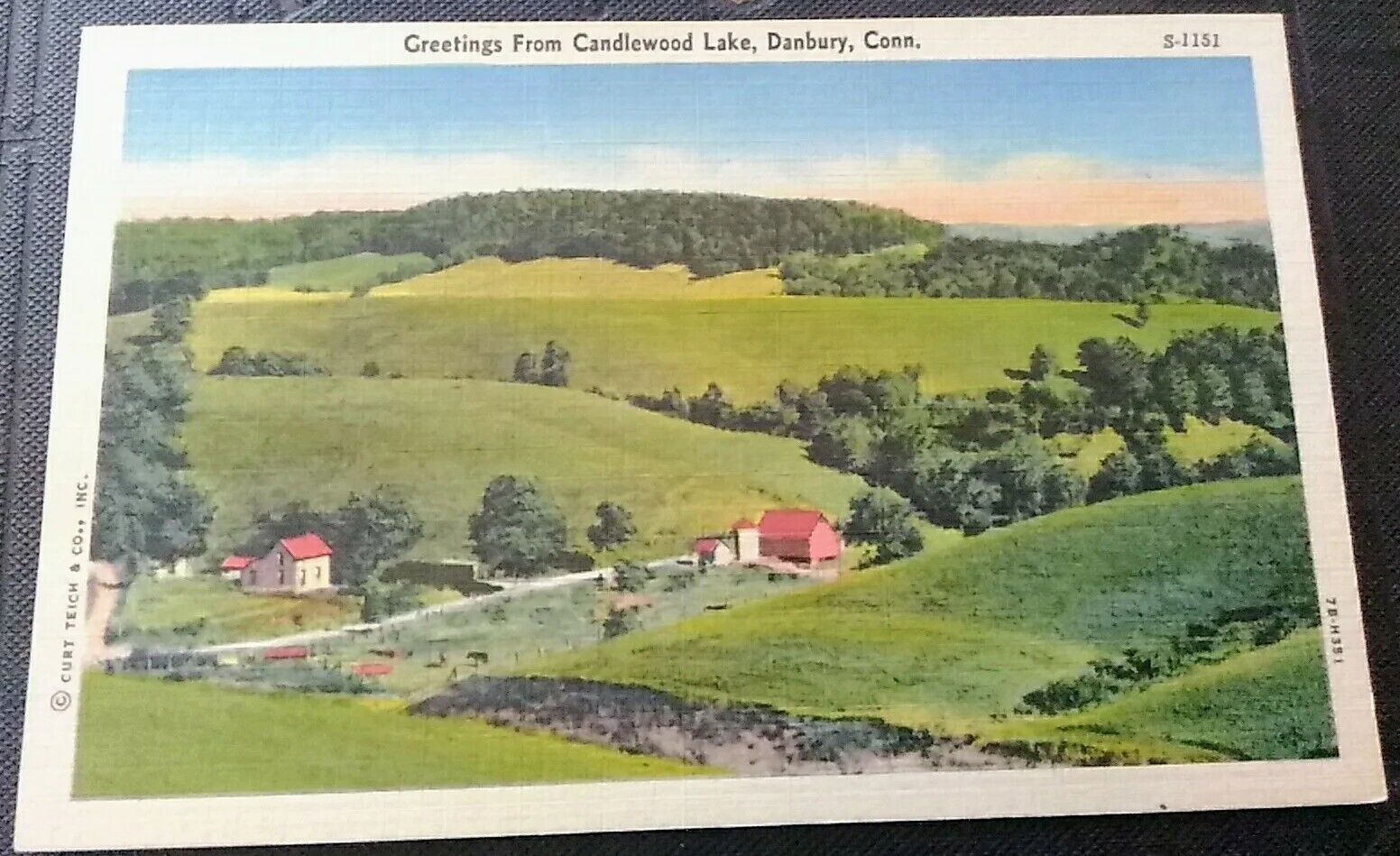 Danbury Connecticut Farm CANDLEWOOD LAKE  ~  Vintage Linen Postcard 1930\'s