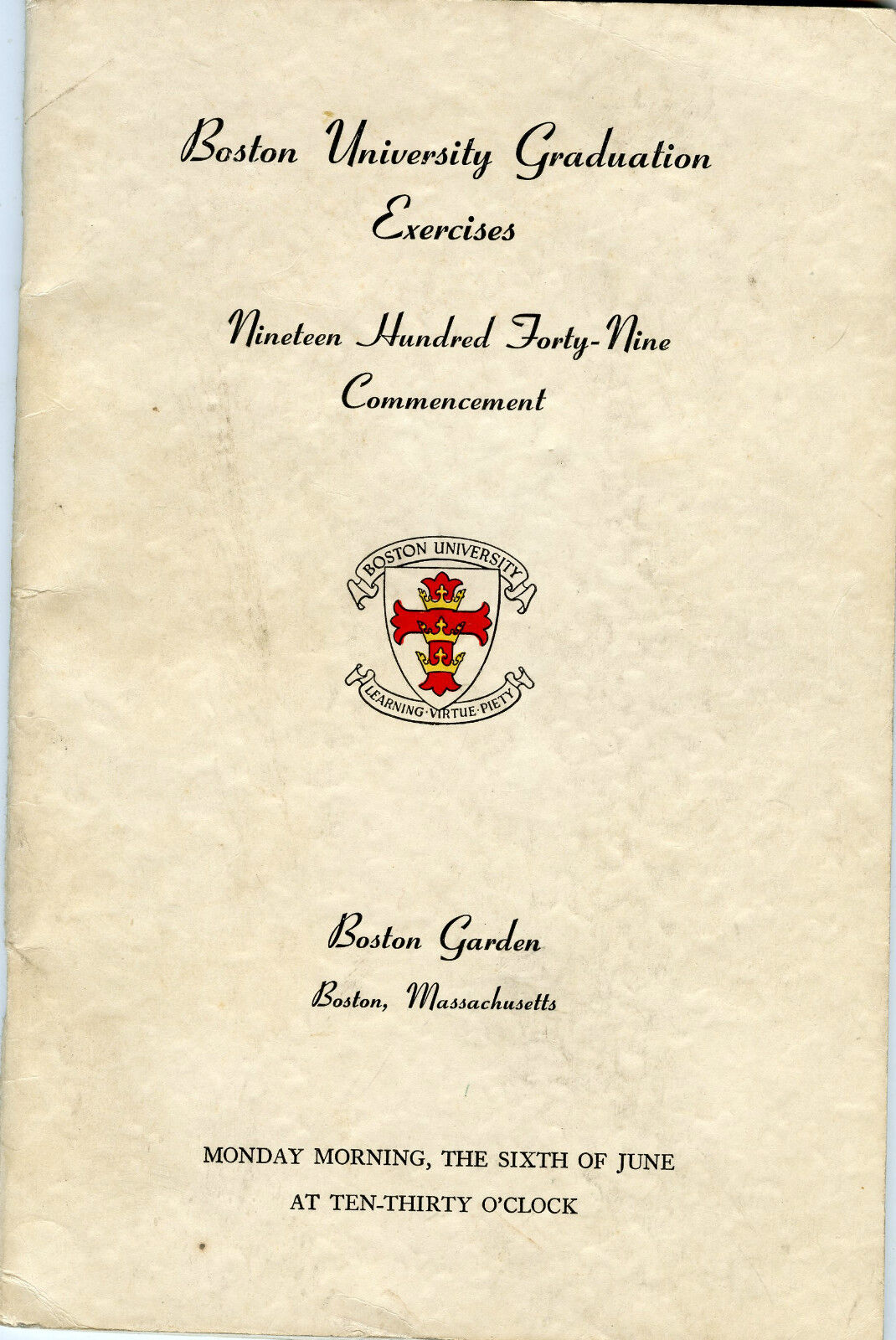 1949 Boston University Graduation Exercises- Degrees & Certificates Booklet 