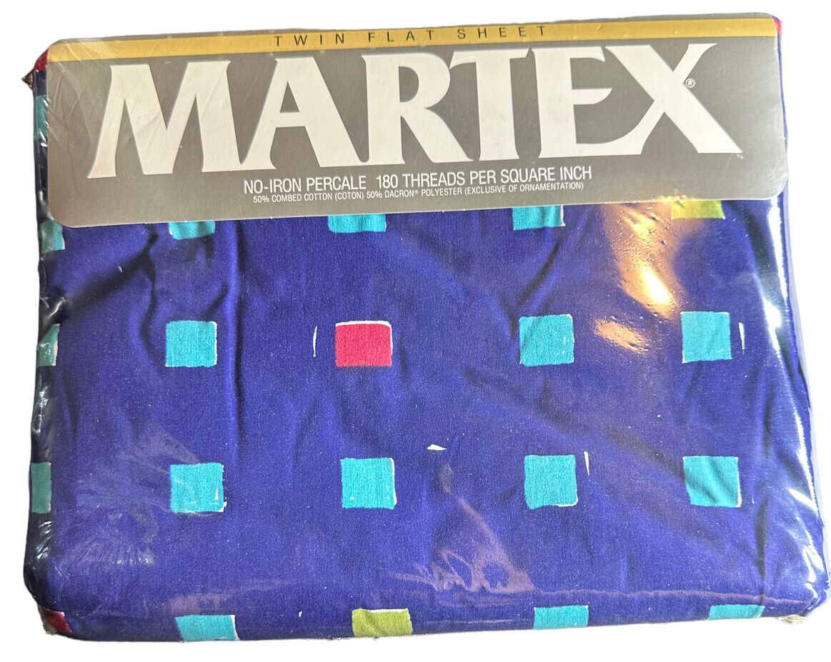 Vintage 1980s Martex Pastel Colored Square Pattern (Maceta) Twin Fitted Sheet