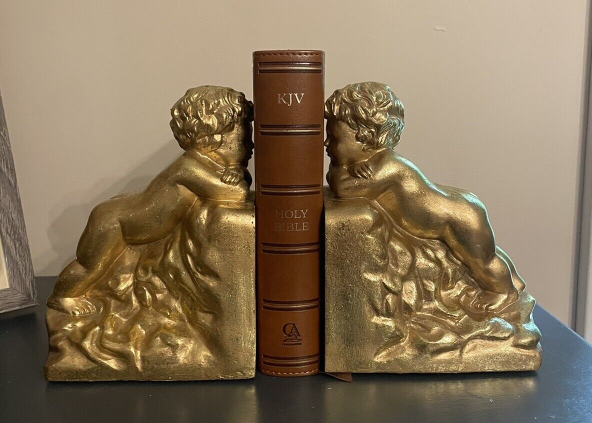 Pair of vintage gold  cherub angel bookends