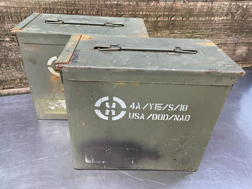 -LOT of 2- TALL 50 Cal Ammo Can 11x5.5x9.75, PA19, Ammunition Box Military Army