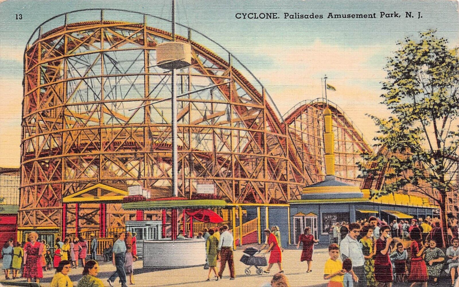Palisades NJ New Jersey Amusement Park Cyclone Roller Coaster Vtg Postcard D34