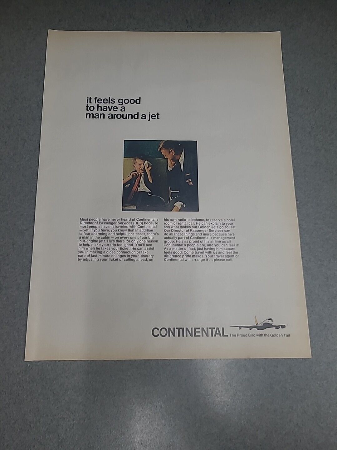 Continental Airlines Print Ad 1966 10x13 Great To Frame 
