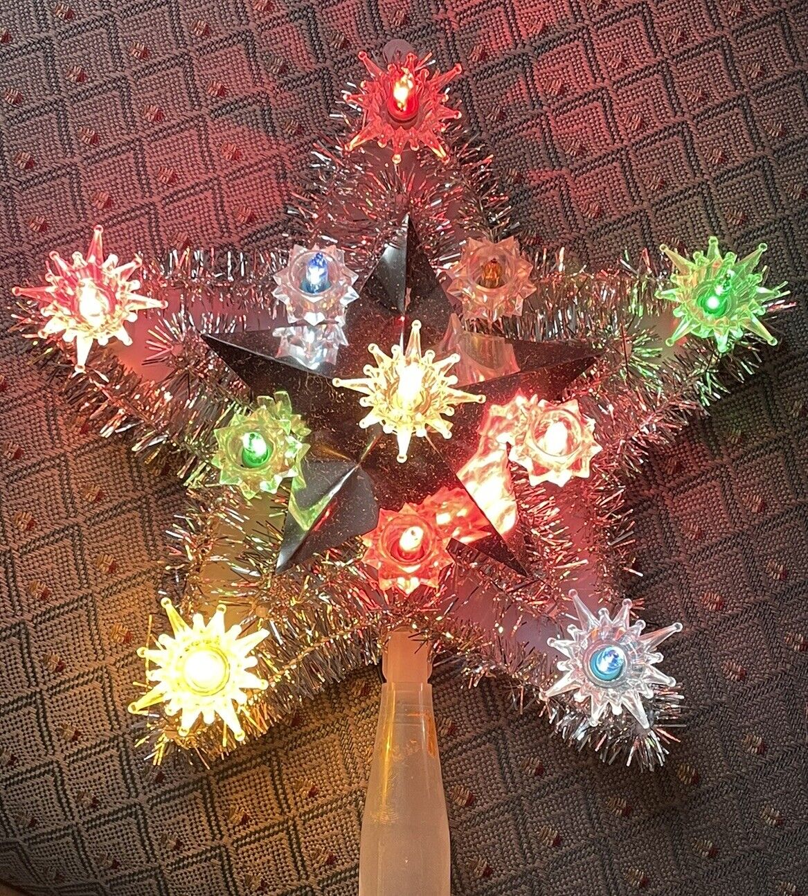 Vintage 11 Light Tree Top Flashing Star Silver Christmas With Box Working