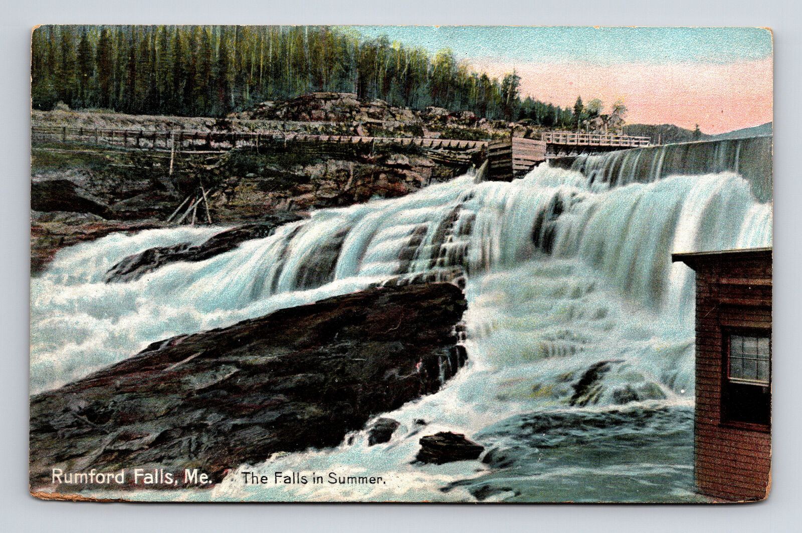 c1910 Rumford Falls in Summer Railroad Rumford Falls Maine ME Postcard