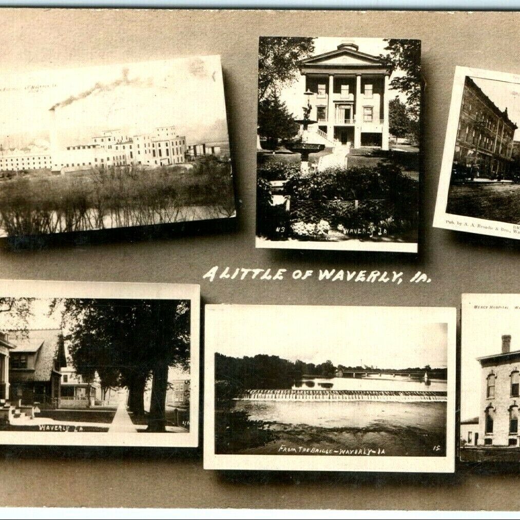 1909 Waverly IA RPPC Bremer Downtown Real Photo x6 Collage Postcard Bryan Vtg A7