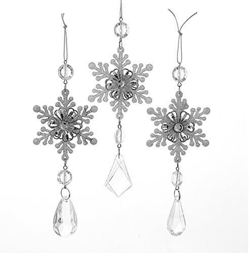 Kurt Adler Snowflake Drop Christmas Ornaments 3 Assorted
