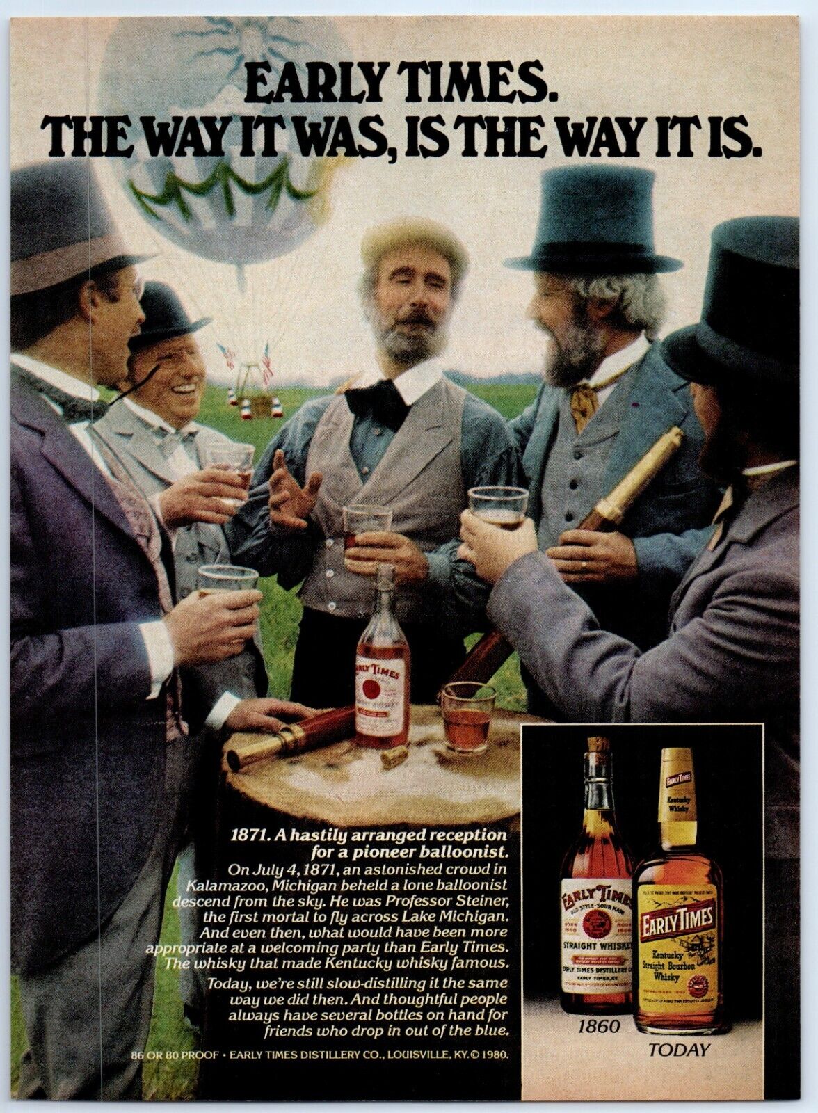 Early Times Kentucky Whisky Pioneer Balloonist 1982 Print Ad 8\