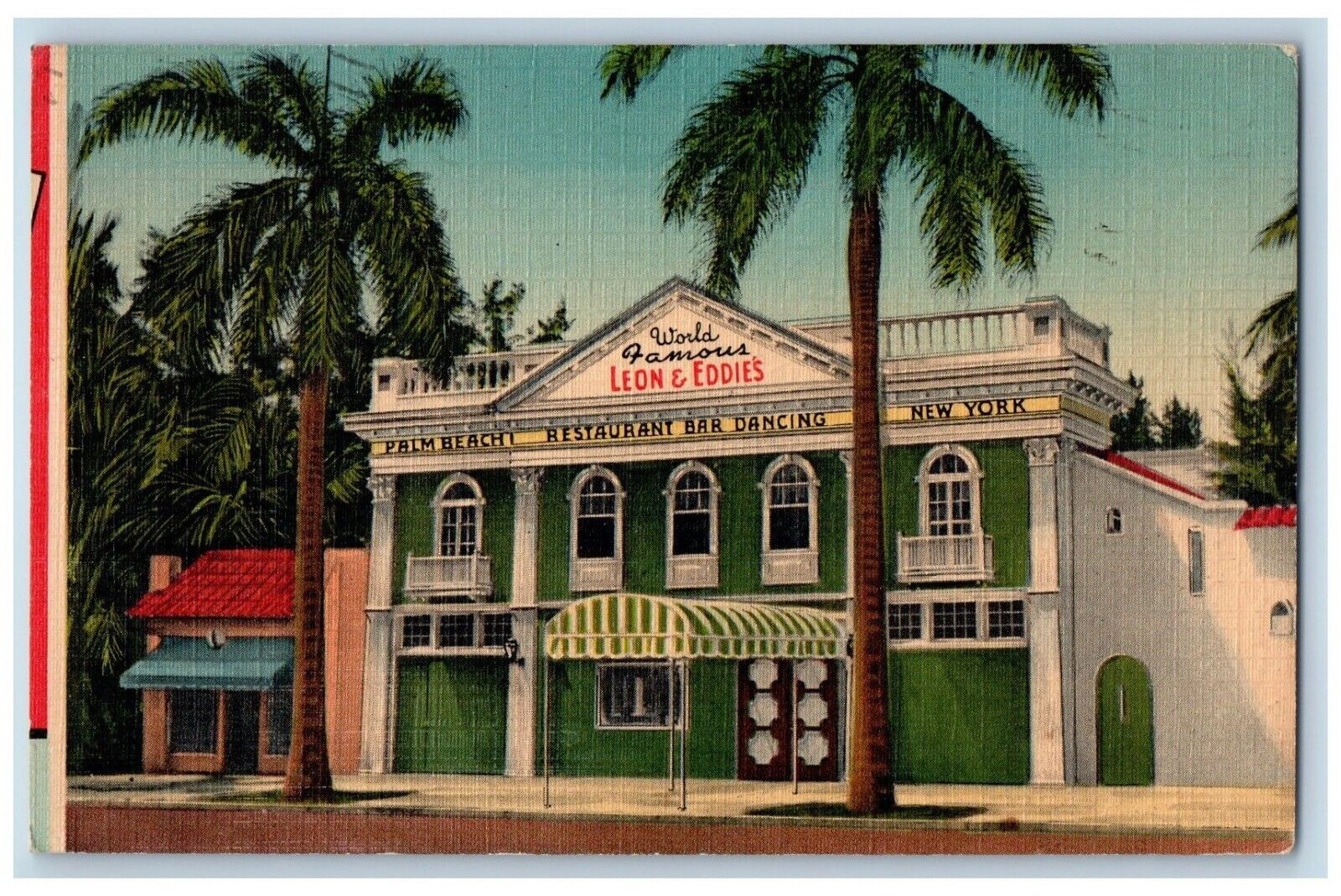 Palm Beach Florida Postcard Leon Eddies Royal Poinciana Way 1949 Vintage Antique