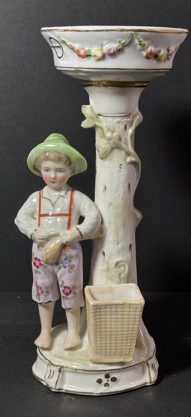 RARE Antique MEISSEN Style DRGM Germany Porcelain Boy Figural CANDLE HOLDER VASE