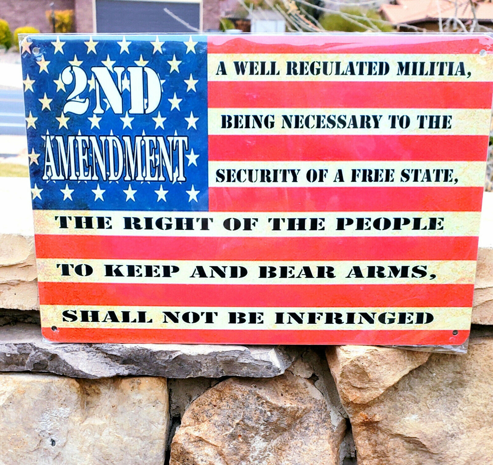 USA Flag 2nd Amendment Metal Sign Wall Decor Man Cave Bar Gun Rights Patriot EDC