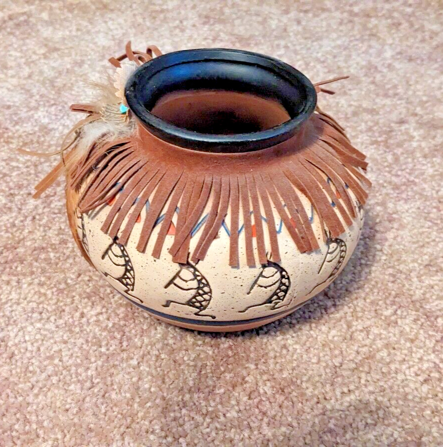 Vintage Native Kokopelli Vase With Fringe