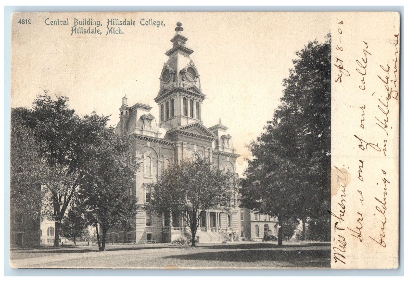 1905 Central Building Hillsdale Exterior College Hillsdale Michigan MI Postcard