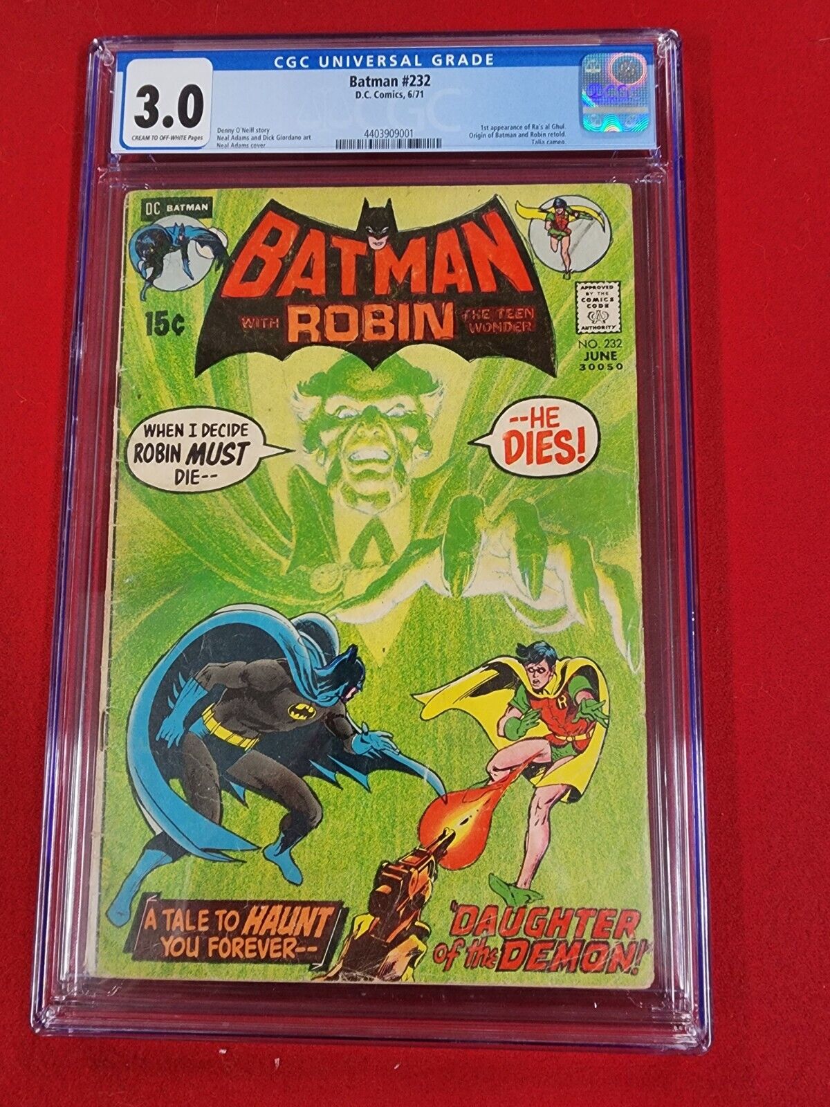 batman #232 cgc 3.0 Cream/ OW Pages (first appearance of Ra’s al Ghul) 1971.