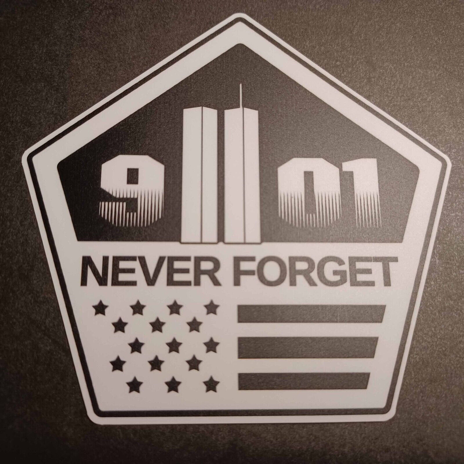 NEVER FORGET 9/11 WTC Twin Towers Pentagon die-cut vinyl sticker