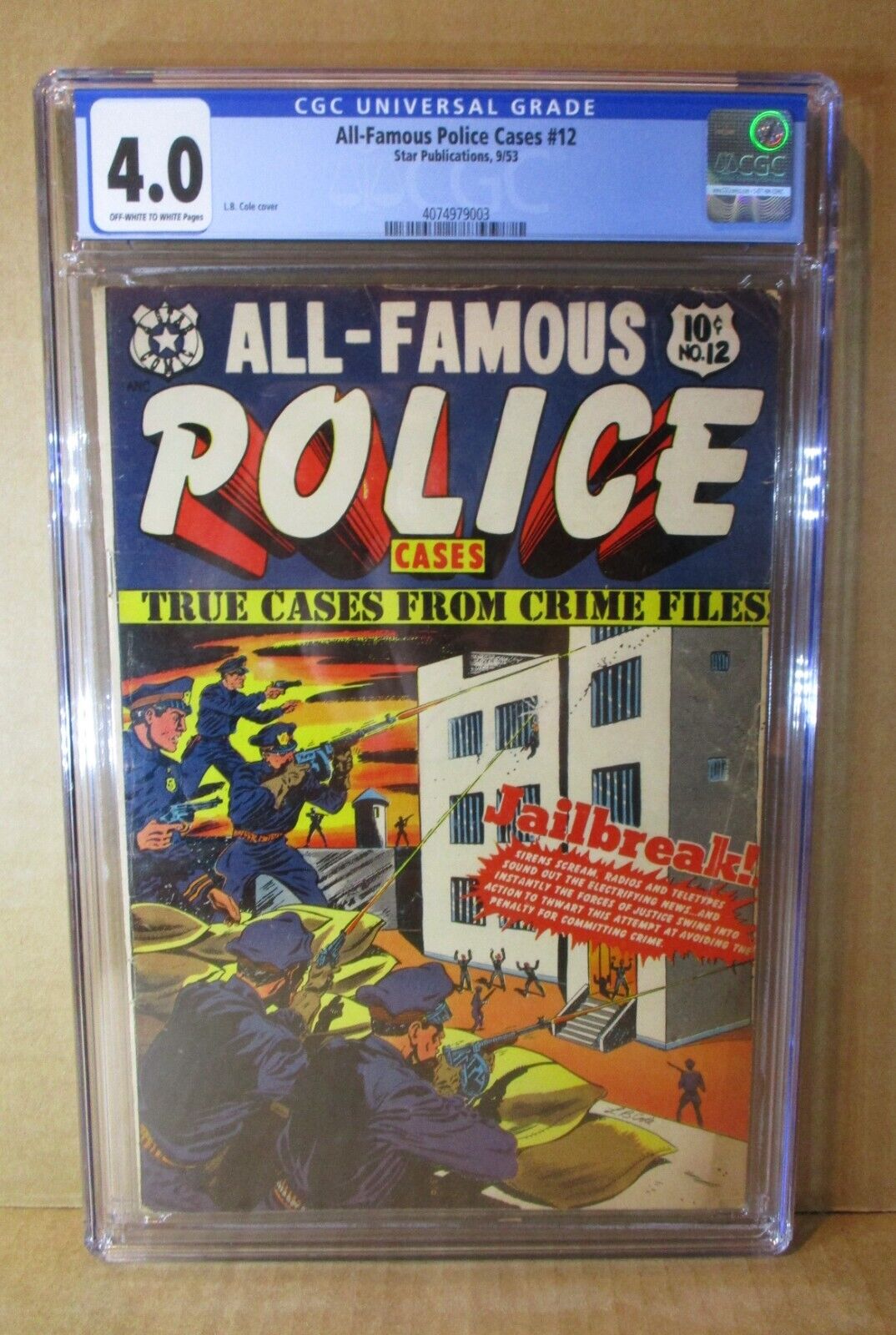 All-Famous Police Cases 12 CGC 4.0 L.B. Cole ONLY 1 SOLD FINER`53 Star JAILBREAK