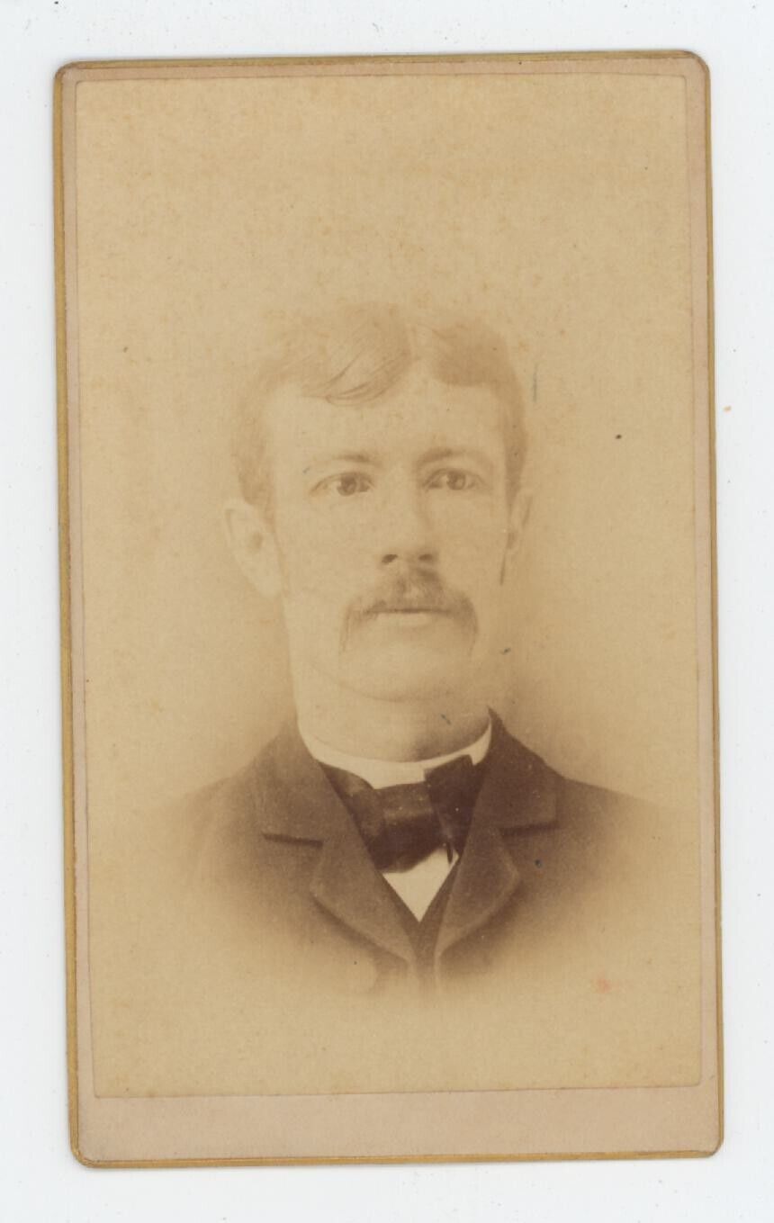 Antique CDV Circa 1870s Reynolds Handsome Man With Mustache in Suit Harlan, IA