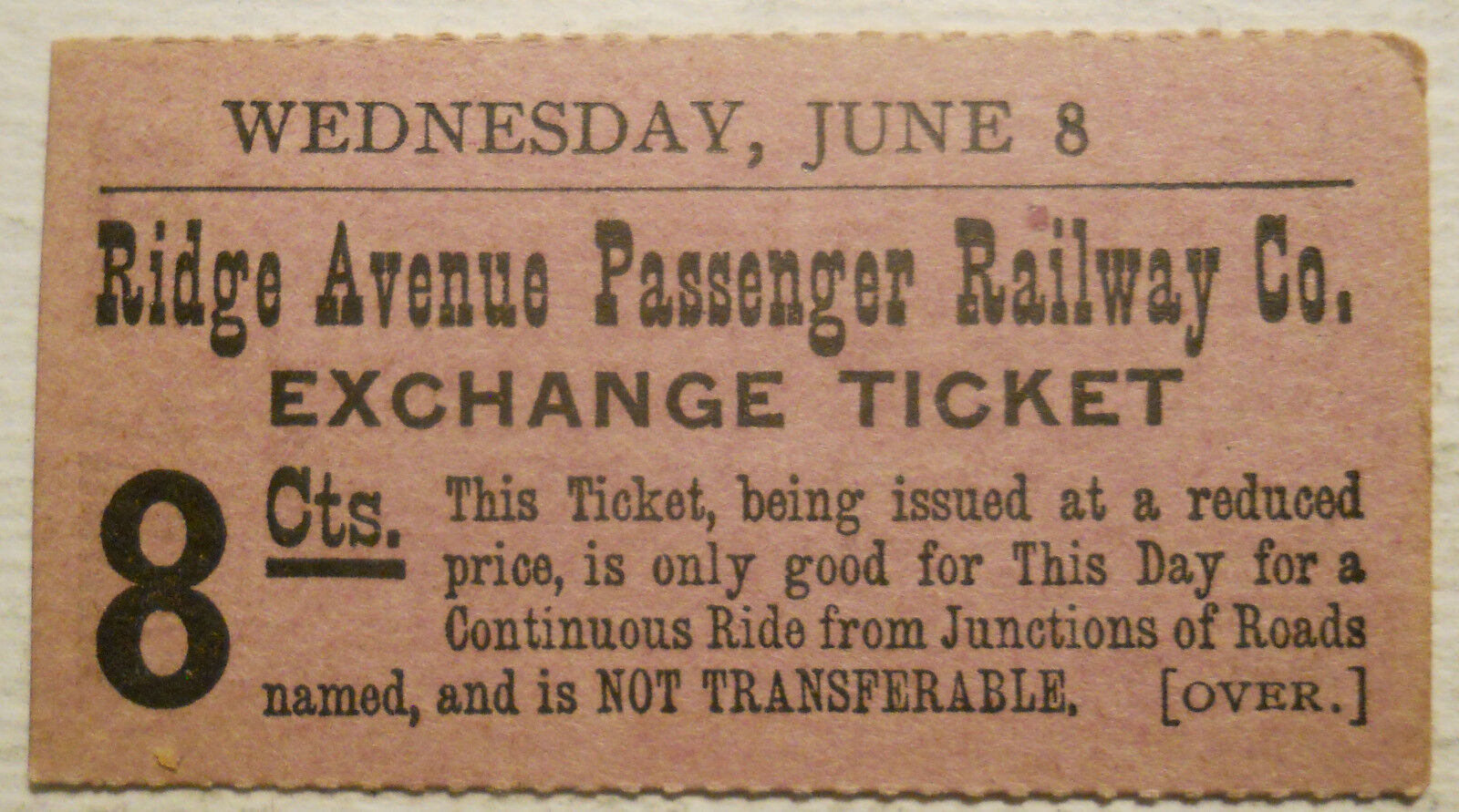 1880s-1890s Ridge Avenue Passenger Railway (Philadelphia, PA) Exchange Ticket 1