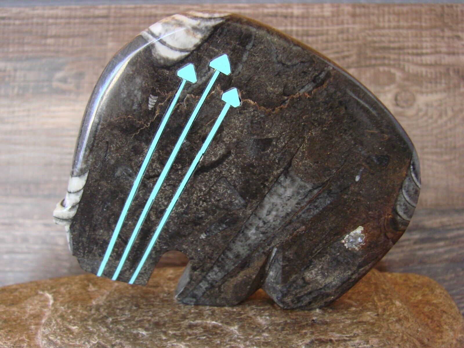 Zuni Indian Hand Carved Orthocerus Arched Bear Fetish - Kenric Laiwakete