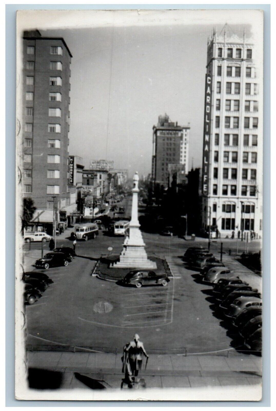 Columbia South Carolina SC RPPC Photo Postcard Main Street View Statue c1930's