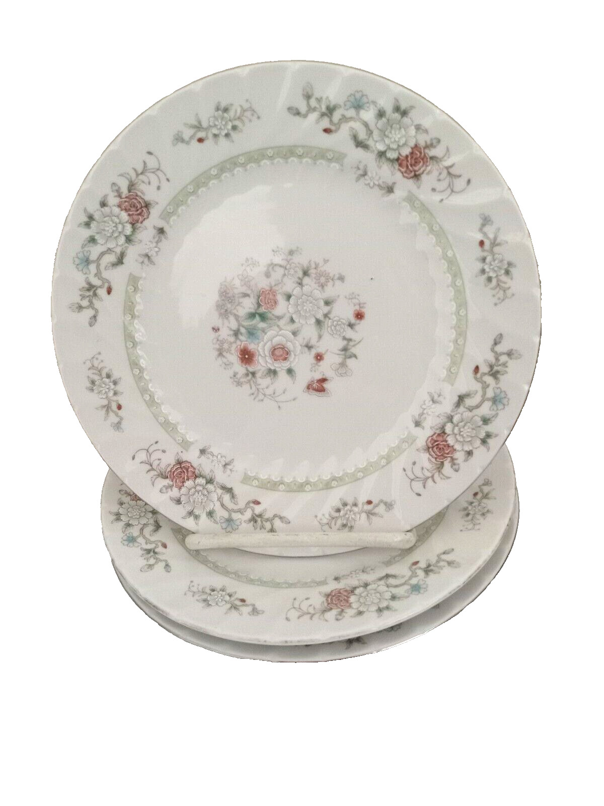 3 RARE H 9 Fine China 中國鮮紅 with Peacocks Seal, Salad or Bread & Butter Plate 7\