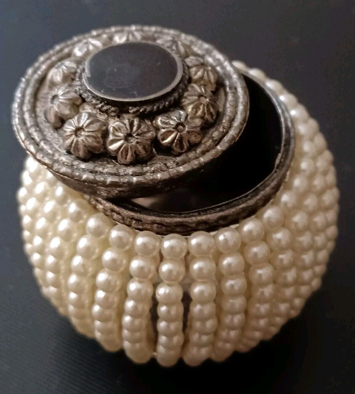 Vintage Small Jewelry/Ring Box, Trinket Box, Silver Plated & Beaded