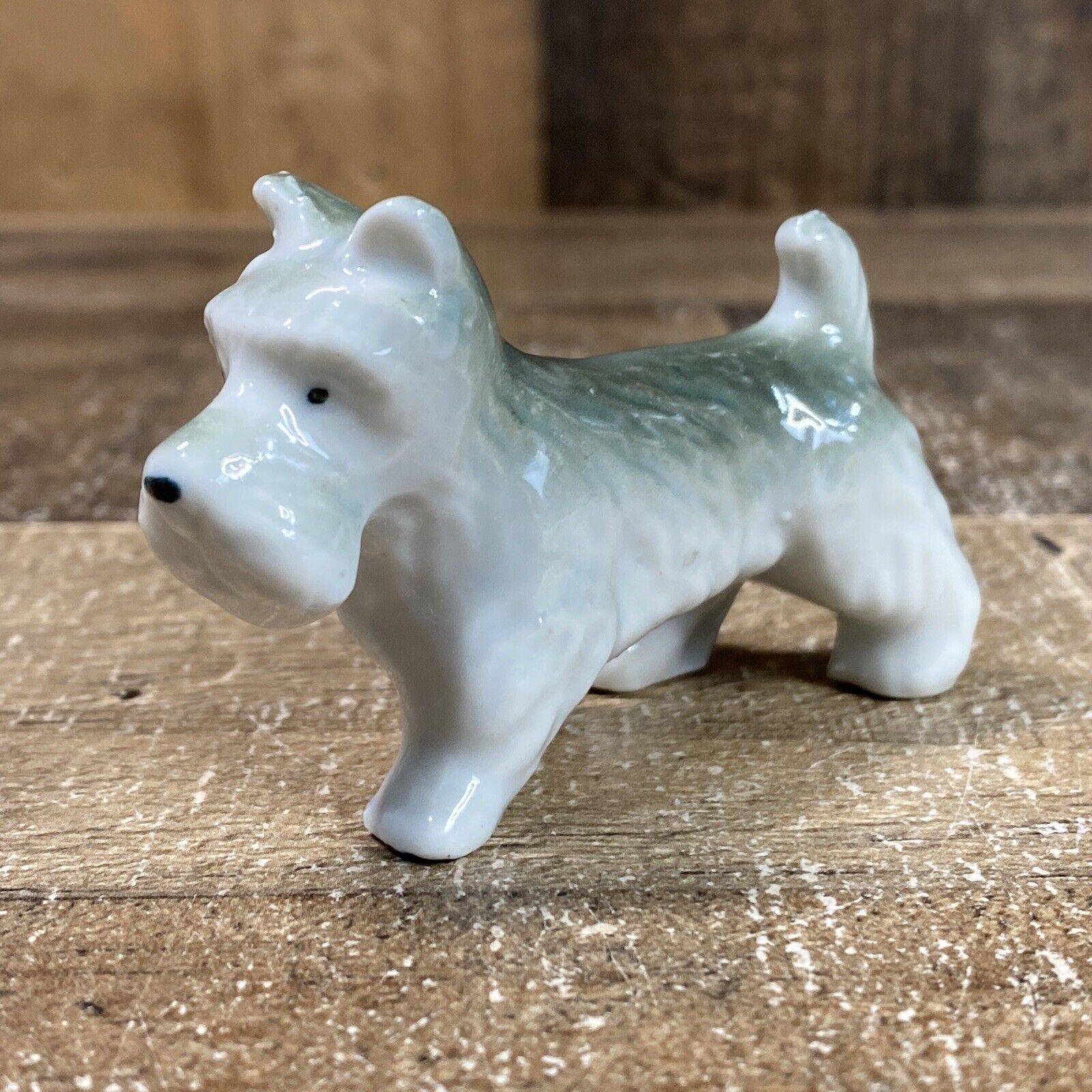 Vintage Porcelain White and Green Scottie Dog Figurine Made in Japan 2\