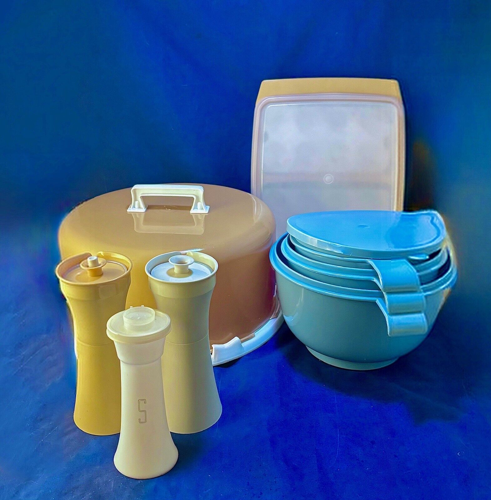 Vintage Lot Of Tupperware Storage & Other Kitchen Items - Cruets Cake Shakers