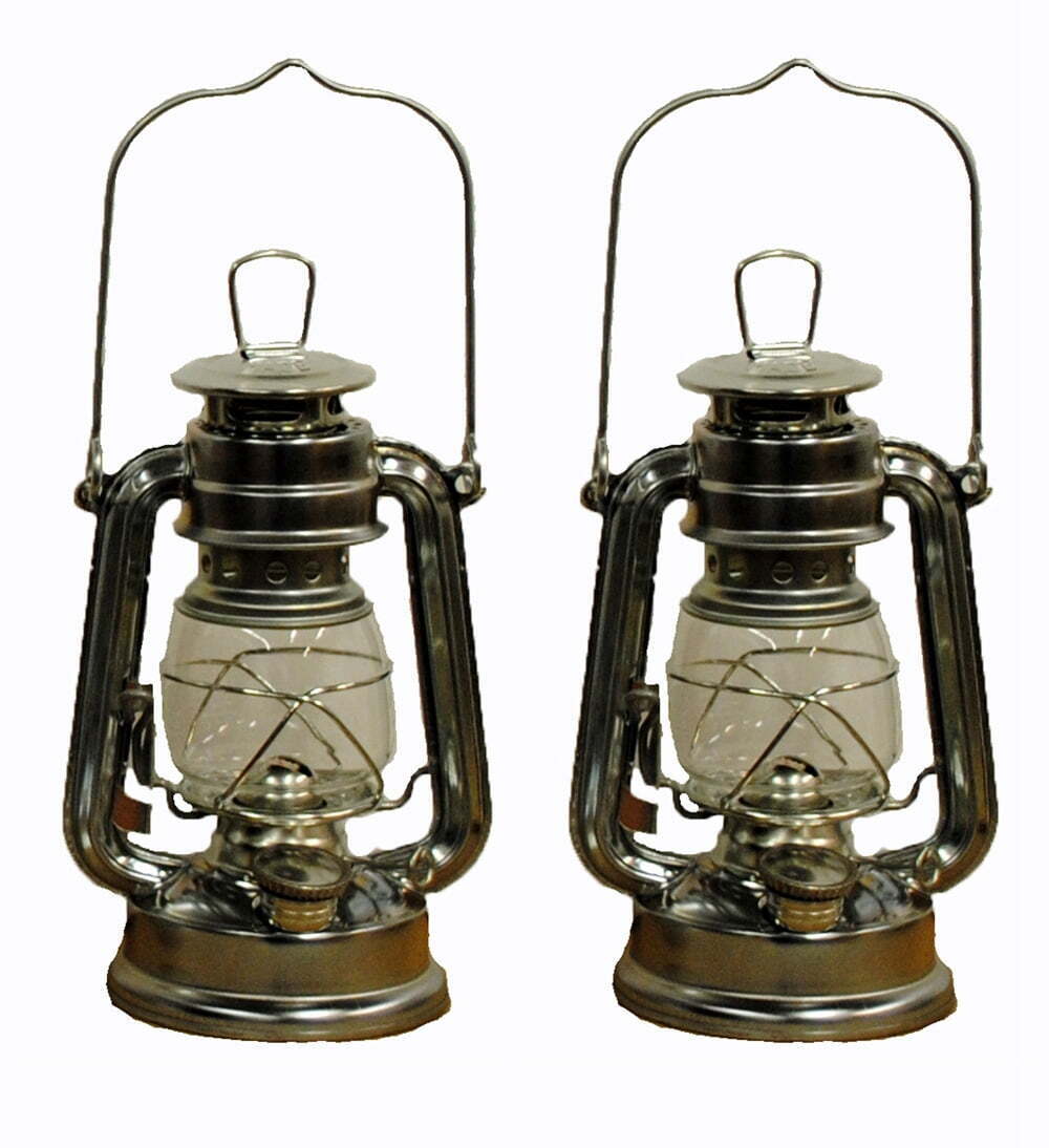 Lot of 2 - 8 Inch Silver Hurricane Kerosene Oil Lantern Hanging Light / Lamp