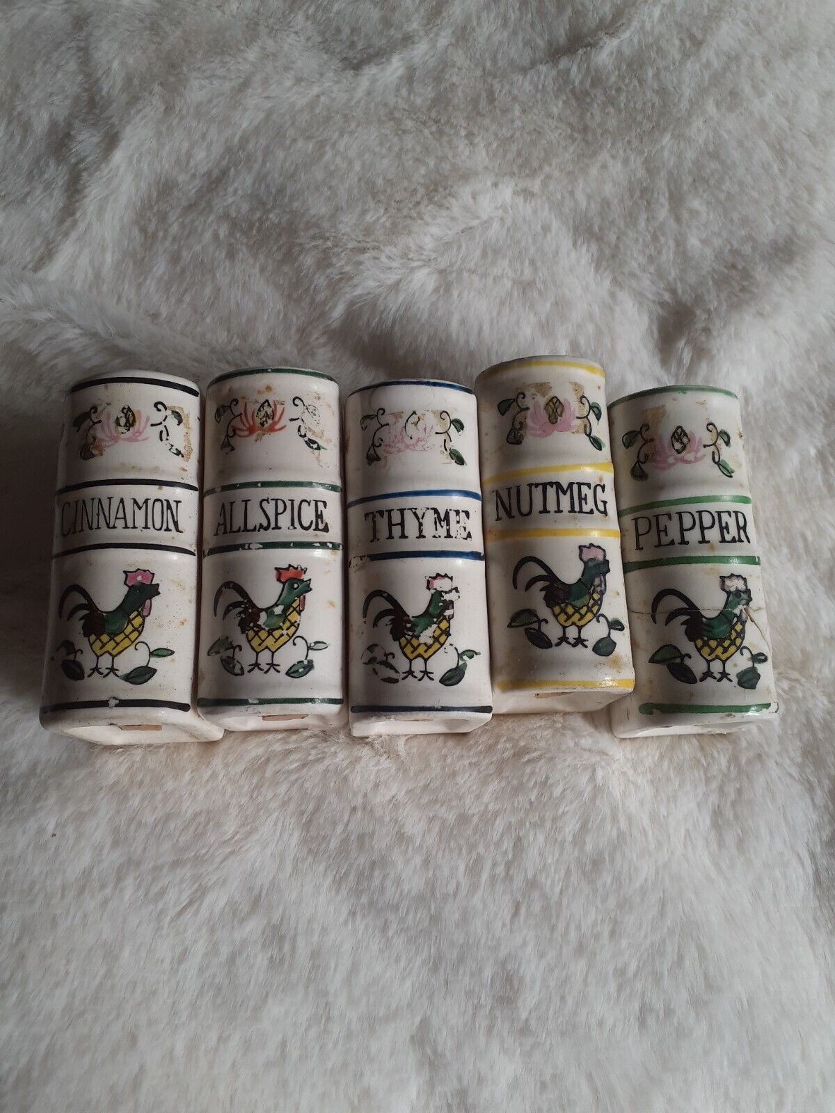 Vintage Rooster Spice Jars - Rare