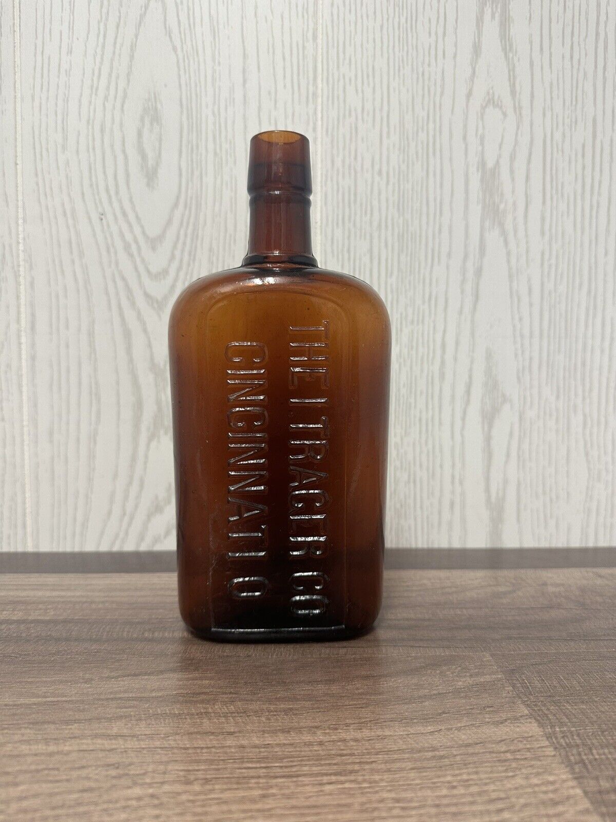 Vintage Whiskey Bottle The I. Trager Co Cincinnati OH Ohio Amber 1 Pint