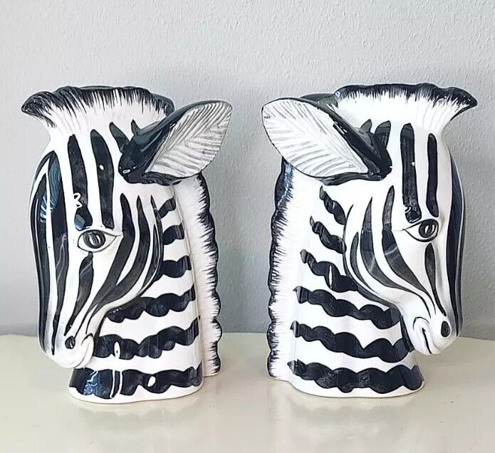 Vintage 70\'s Pair of Safari Zebra Head Figurative Bookends Fitz and Floyd