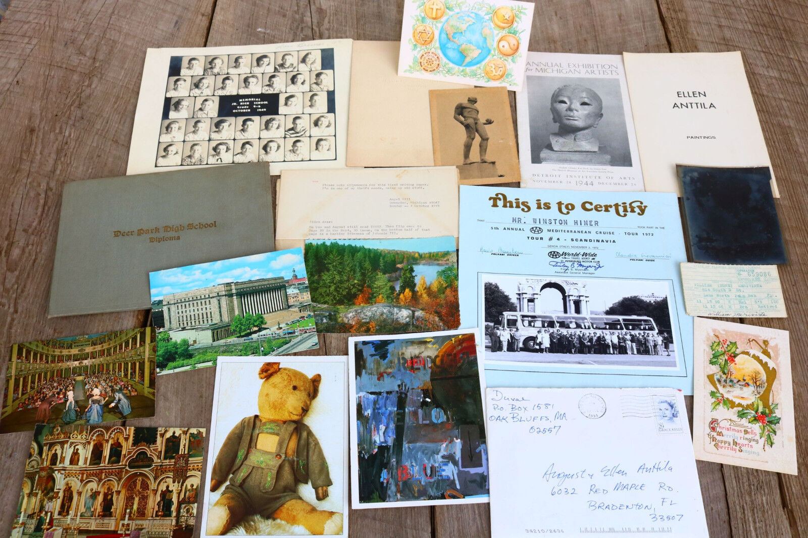 MIXED LOT 1950s 1960s letters post cards graduation class photos travel Fun YO