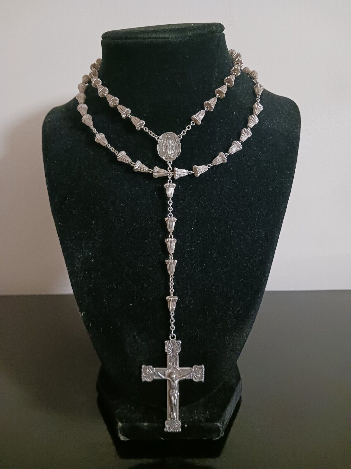 Beautiful antique sterling silver rosary of the Miraculous Medal of virgin mary