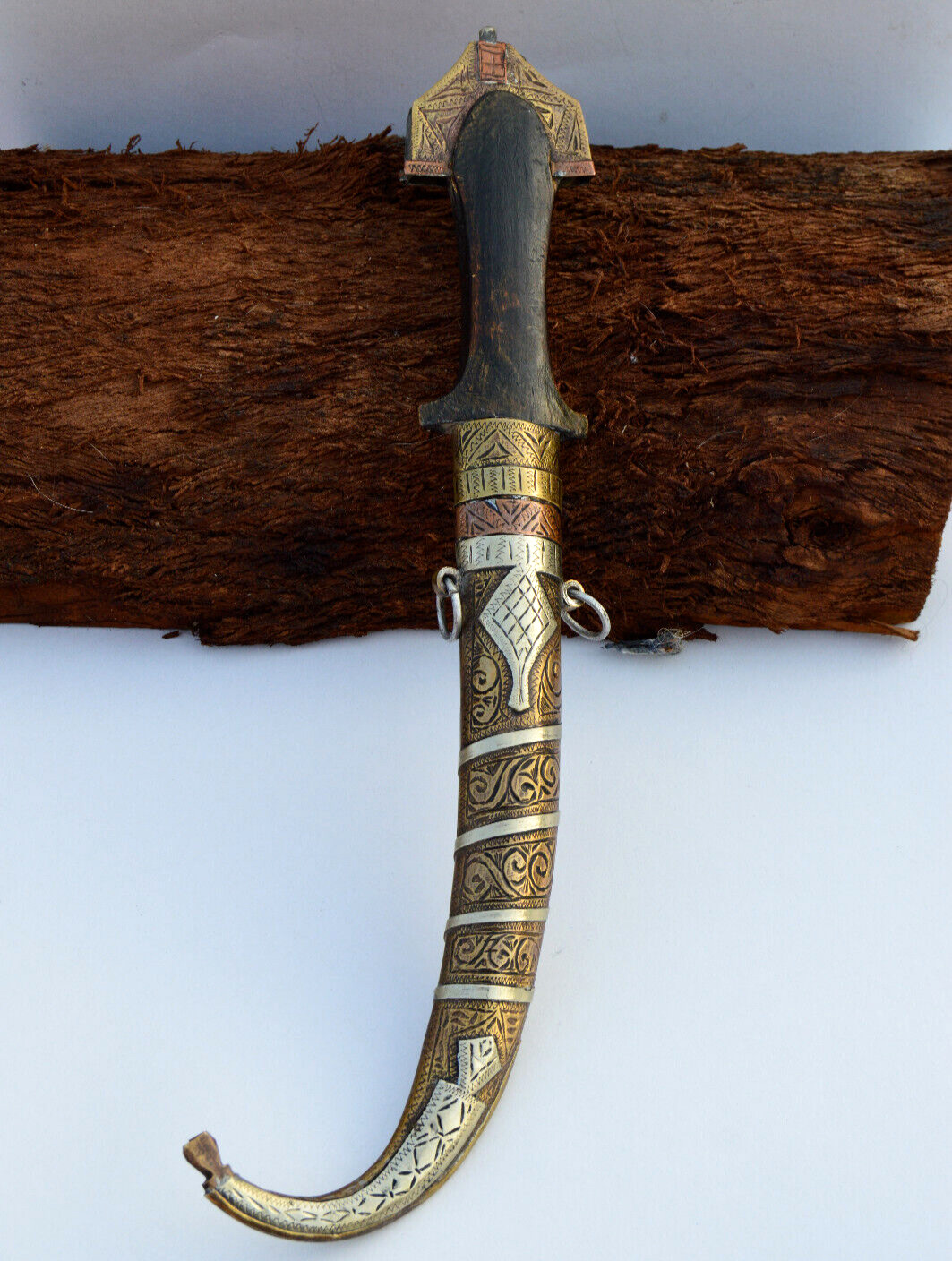 Vintage Antique Yemeni islamic Carved Dagger Engraving Bronze Khanjar Jambiya