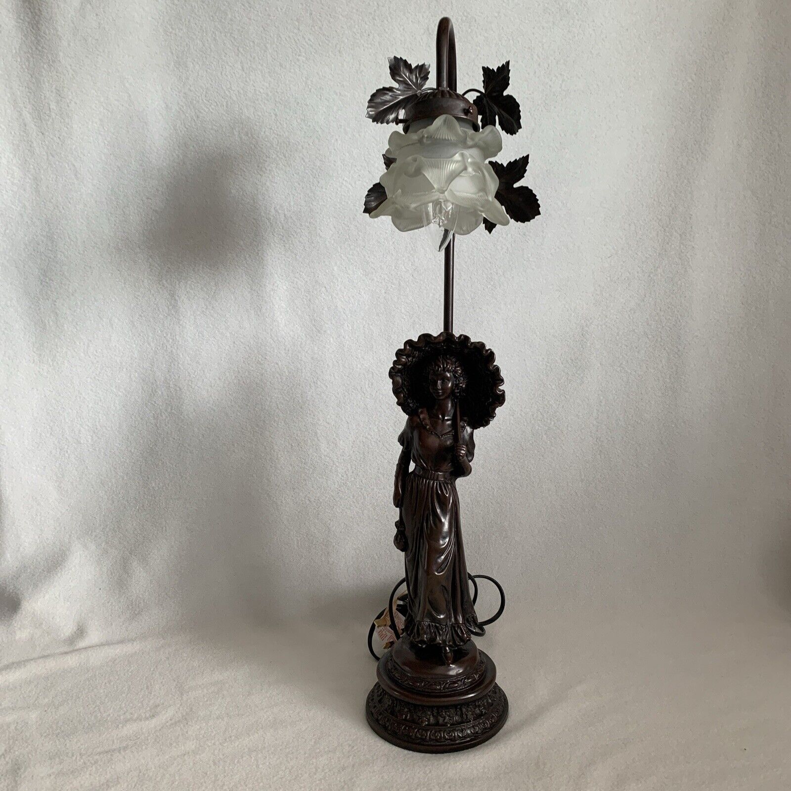 Beautiful Antique Art Nouveau Bronze Effect (Spelter) Metal Lady Lamp