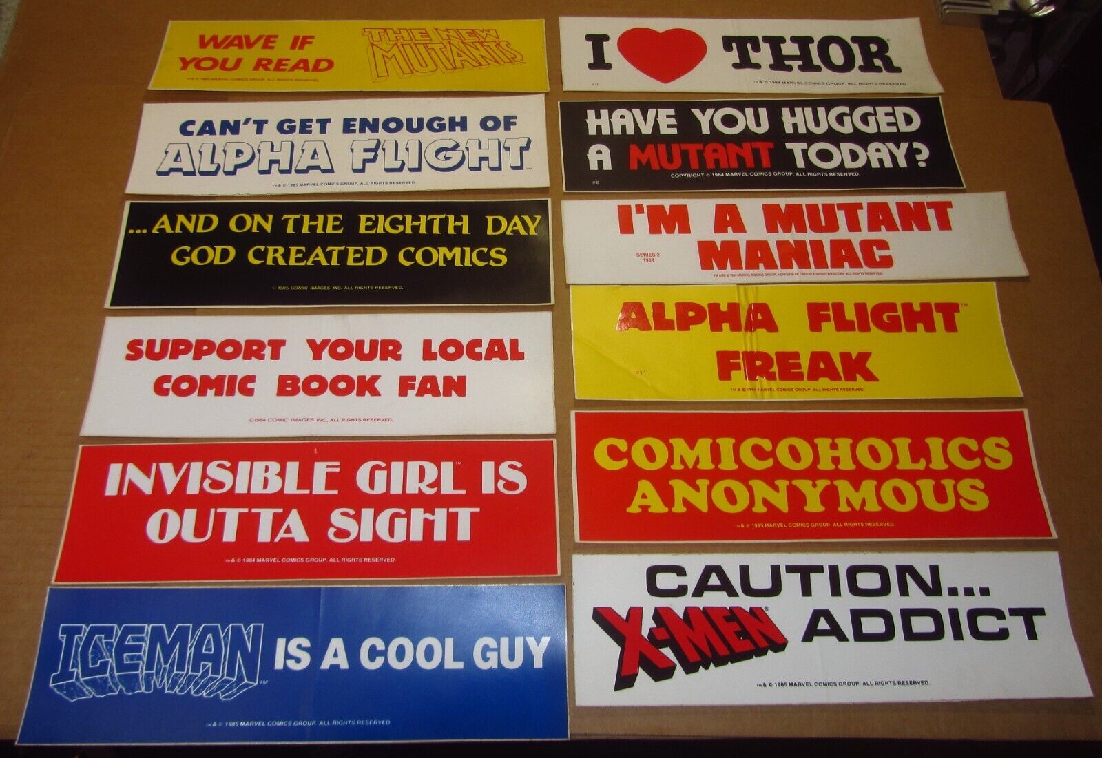 Original 1984/85  Marvel Comic Bumper Stickers Lot (x12) Vintage Marvelmania