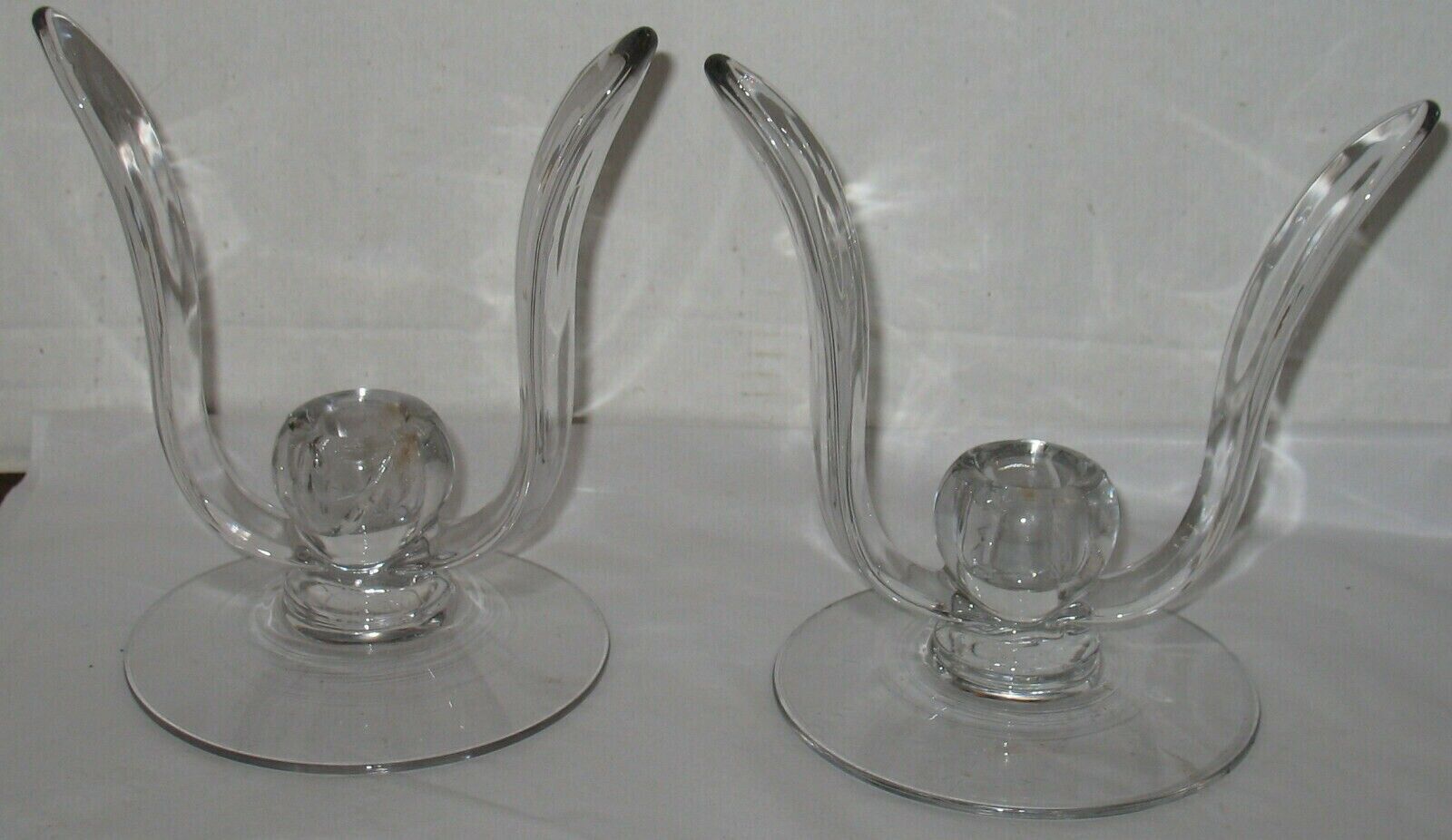 Pair (2) Vintage Antique Early American Glass Taper Candlesticks Candle Holders