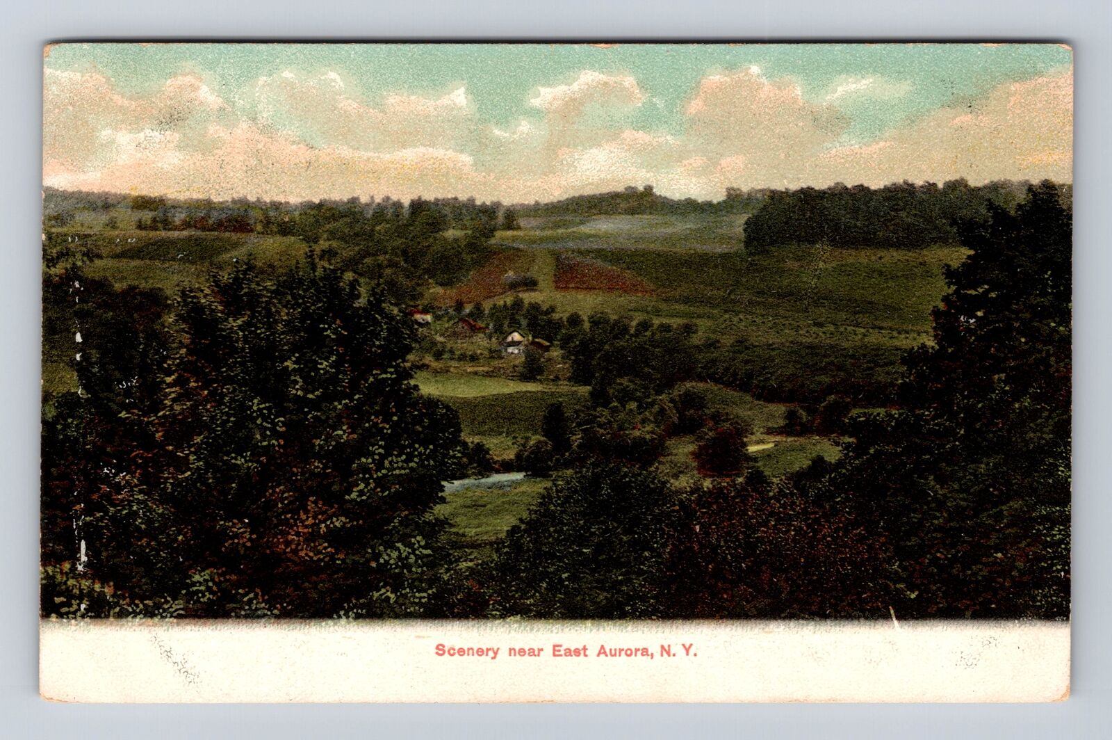 East Aurora NY- New York, Aerial Of Town Area, Antique, Vintage Postcard