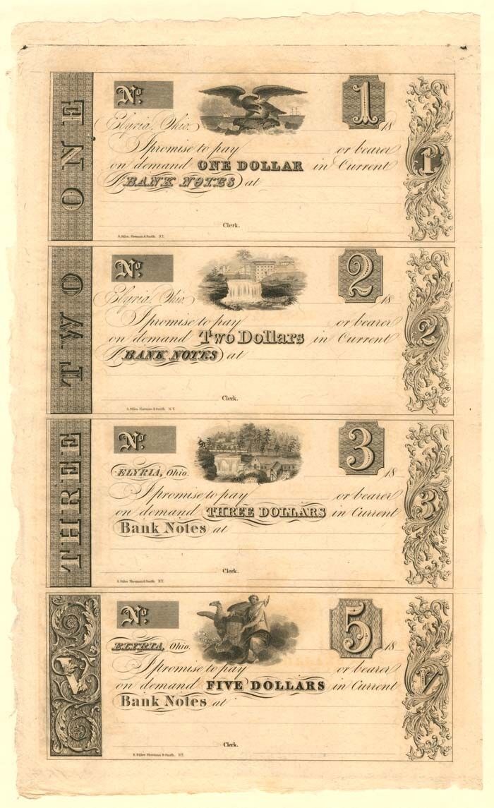 Elyria, Ohio - Uncut Obsolete Sheet - Broken Bank Notes - Paper Money - US - Obs