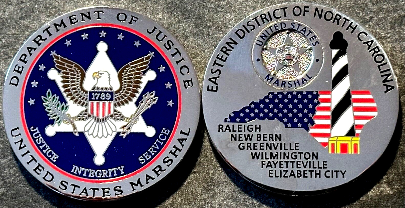 US Marshals Service - Eastern District of N Carolina SEAL Silver challenge coin