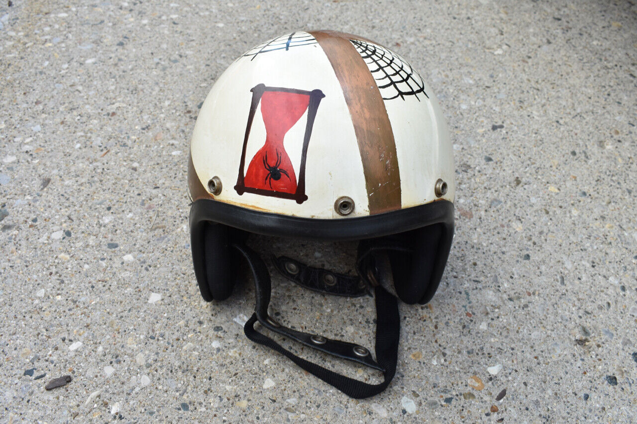 Vintage Hand Painted Motorcycle Safety Helmet Spider Hourglass Club Chopper