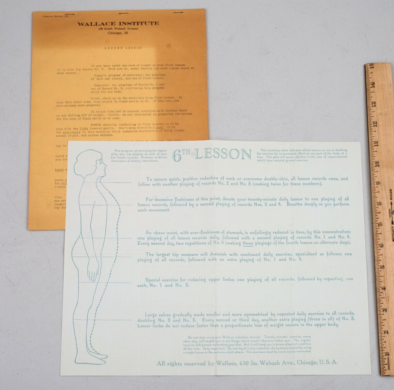 Vintage Wallace Institute Paperwork for Weight Lose Records Lessons 